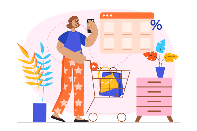 Woman doing discount purchase  Illustration