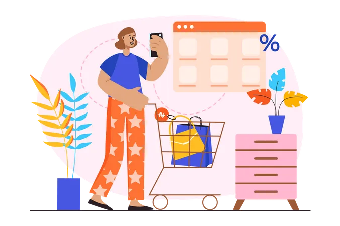 Woman doing discount purchase  Illustration