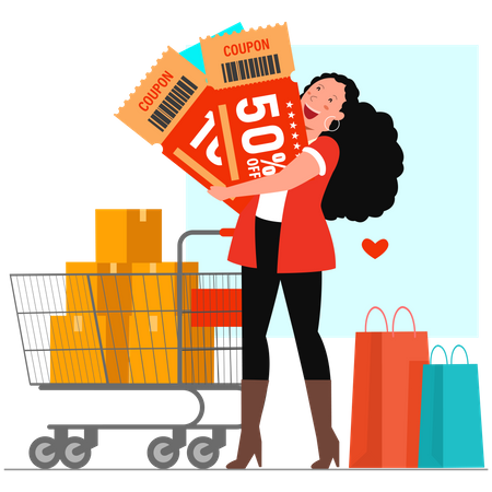 Woman doing discount shopping Illustration
