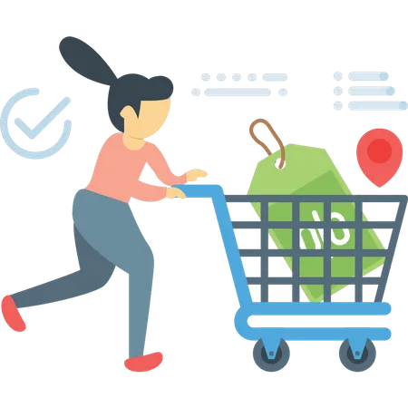 The Girl Is Going Shopping With A Cart Illustration