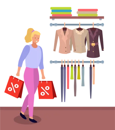 Woman doing discount shopping  Illustration