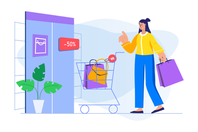 Woman doing discount shopping  Illustration