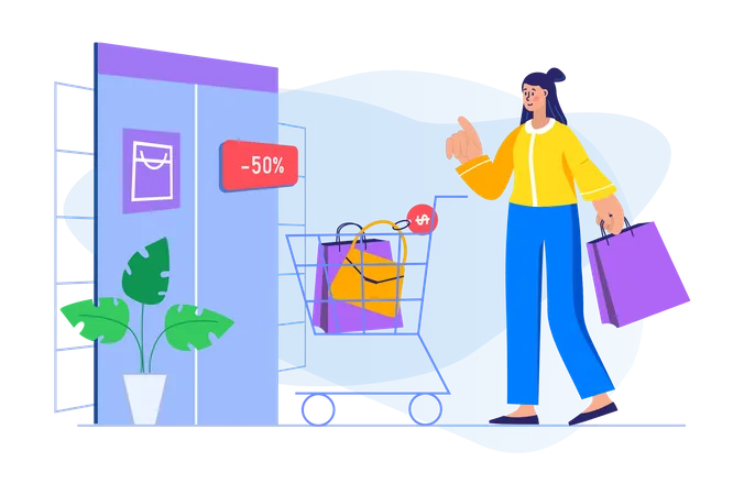 Woman doing discount shopping  Illustration