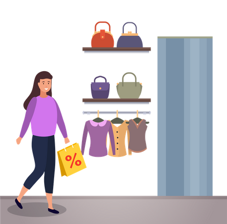 Woman doing discount shopping  Illustration