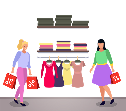 Woman doing discount shopping  Illustration