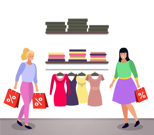 Woman doing discount shopping  Illustration