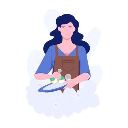 Woman doing Dishwashing  Illustration