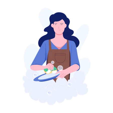 Woman doing Dishwashing  Illustration