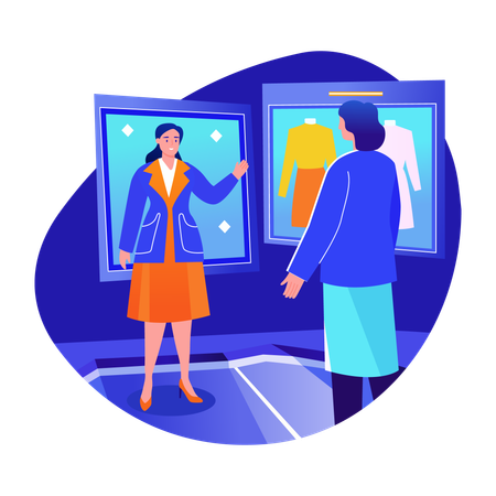 Woman doing dress up using virtual fashion technology  Illustration