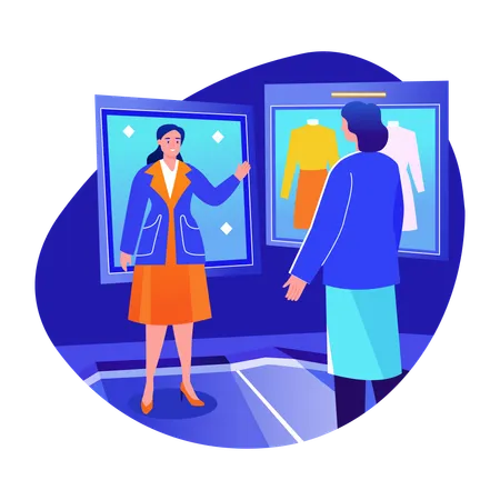 Woman doing dress up using virtual fashion technology  Illustration