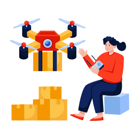 Woman doing Drone delivery  Illustration