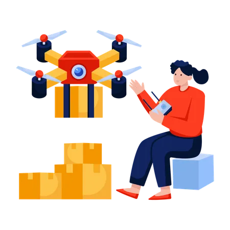 Woman doing Drone delivery  Illustration