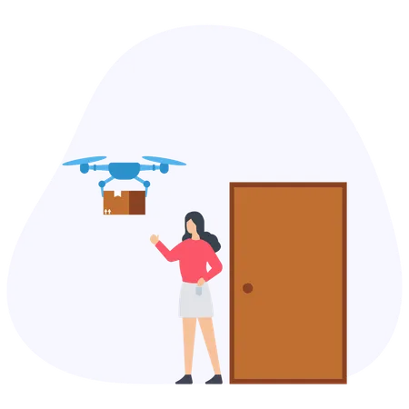 Woman doing Drone Delivery  Illustration