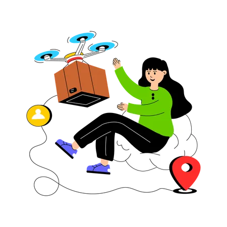 Woman Doing Drone Delivery  Illustration