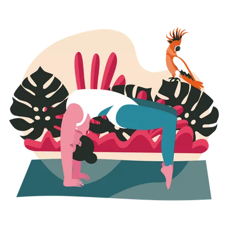 People Doing Yoga Asanas Scene Concept Woman Practicing Bridge Posture Sports Training Gymnastic Workout Physical Development People Activities Vector Illustration Of Characters In Flat Design Illustration