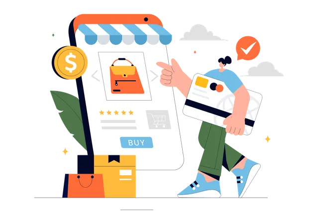 Woman doing E Commerce Checkout  Illustration