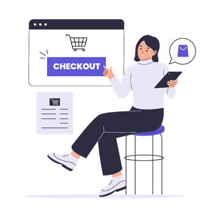 Woman doing E-commerce Checkout Process  Illustration