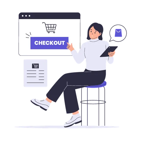 Woman doing E-commerce Checkout Process  Illustration