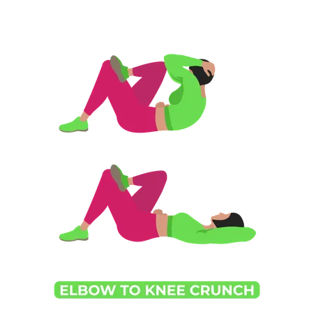 Woman Doing Elbow To Knee Crunch  イラスト