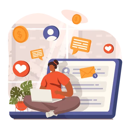 Woman doing email advertising  Illustration