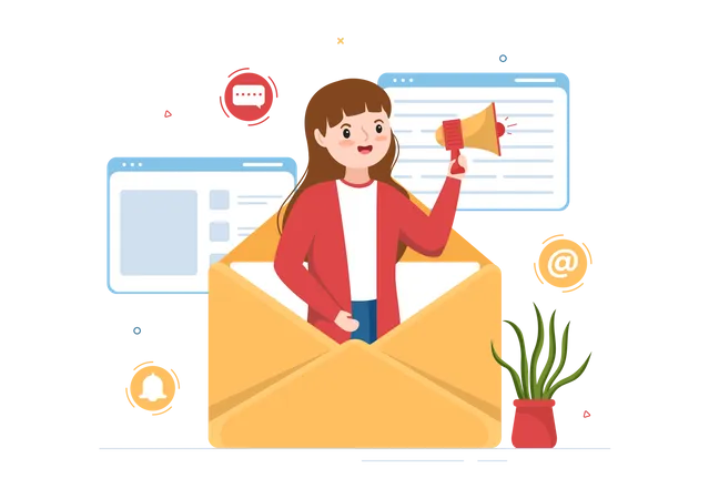 Woman doing email promotion  Illustration