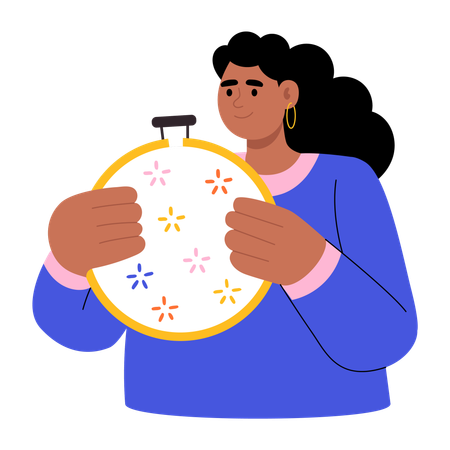 Woman doing Embroidery work  Illustration