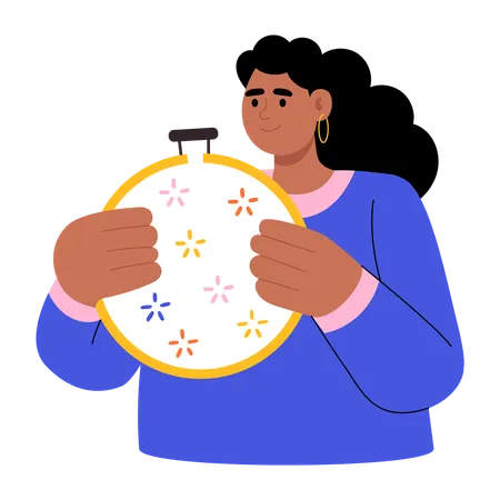 Woman doing Embroidery work  Illustration