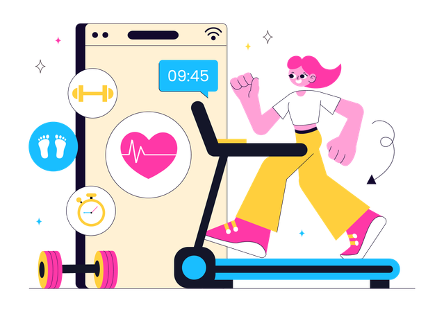 Woman doing exercise from Virtual Fitness App Promotion  Illustration