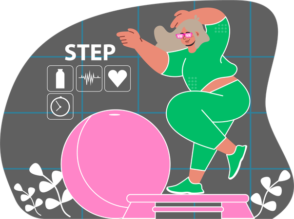 Woman doing exercise on stepper  Illustration