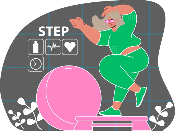 Woman doing exercise on stepper  Illustration