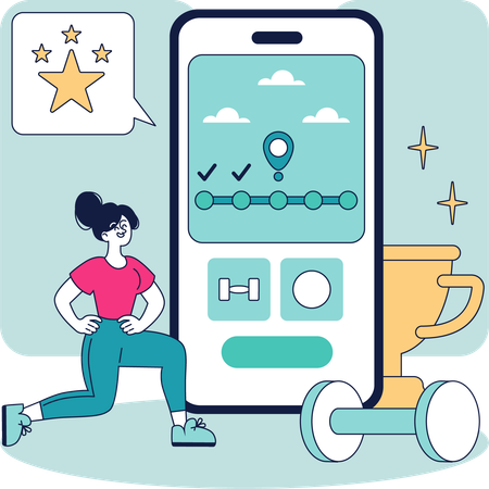 Woman doing exercise tracking using fitness app  Illustration