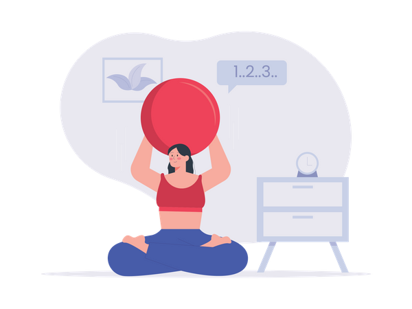 Woman doing exercise using gym ball  Illustration