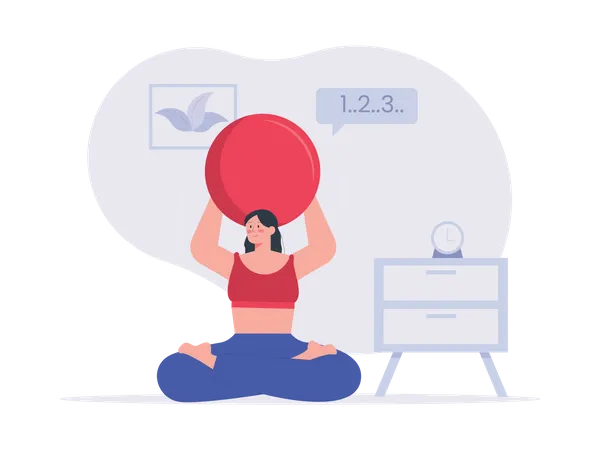 Woman doing exercise using gym ball  Illustration