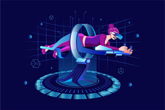 Woman doing exercise using VR tech Illustration