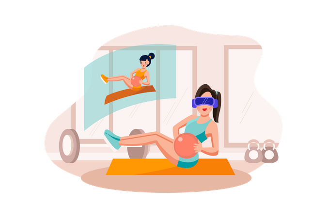 Woman doing exercise using VR tech Illustration
