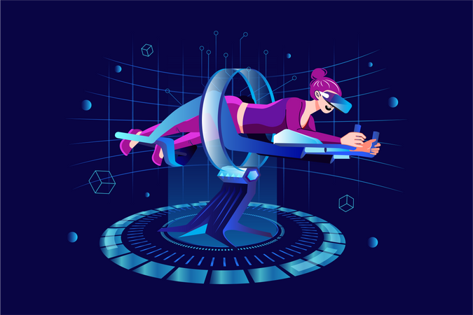 Woman doing exercise using VR tech  Illustration