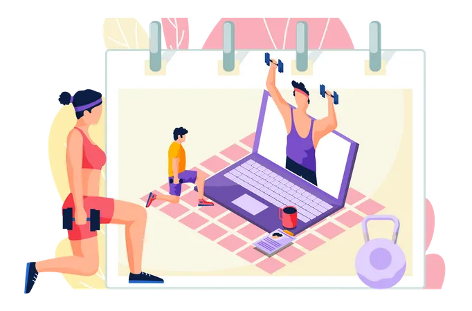 Woman doing exercise while watching online tutorial  Illustration