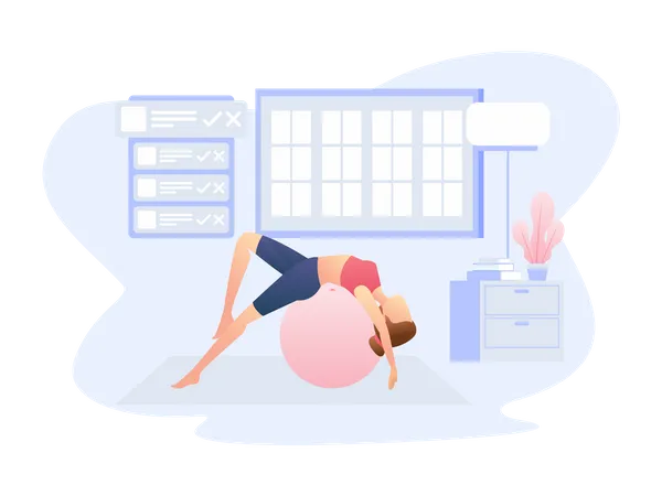 Woman doing exercise with gym ball  Illustration