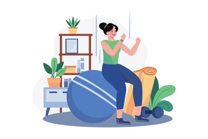 Woman Doing exercise with gym equipment Illustration