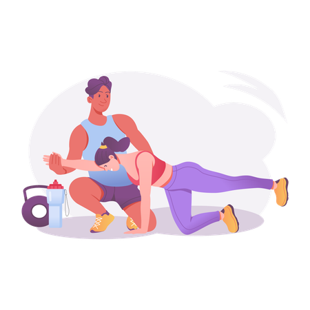 Woman doing exercise with gym trainer  Illustration