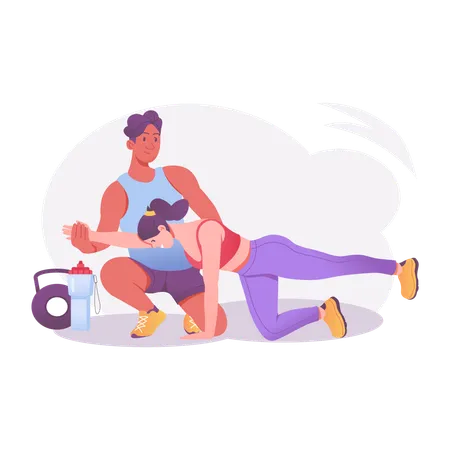 Woman doing exercise with gym trainer  Illustration