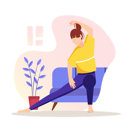 Woman doing exercises or yoga at home  Illustration