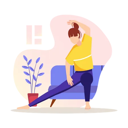 Woman doing exercises or yoga at home  Illustration