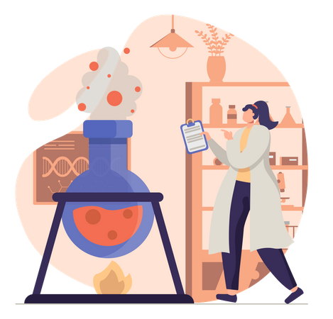 Woman doing experiment inside laboratory Illustration