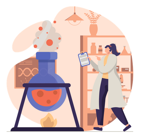 Woman doing experiment inside laboratory  Illustration