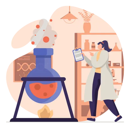 Woman doing experiment inside laboratory  Illustration