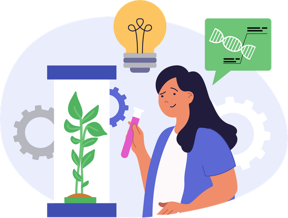 Woman doing experiment on plants  Illustration