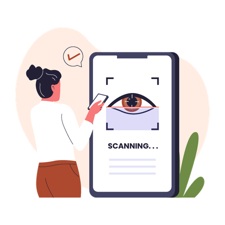 Woman doing Eye Recognition Scanning  Illustration