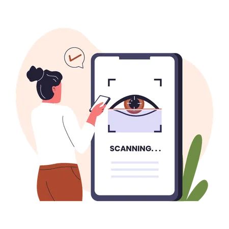 Woman doing Eye Recognition Scanning  Illustration