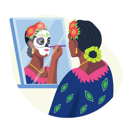 Woman doing face painting  Illustration